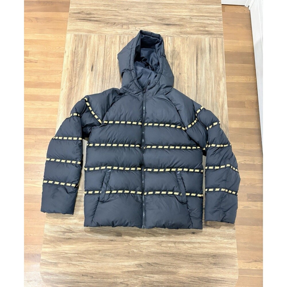 Nike Big Boys M Black Gold Full-Zip Down Filled Puffer Jacket Parka Sz XL 18-20